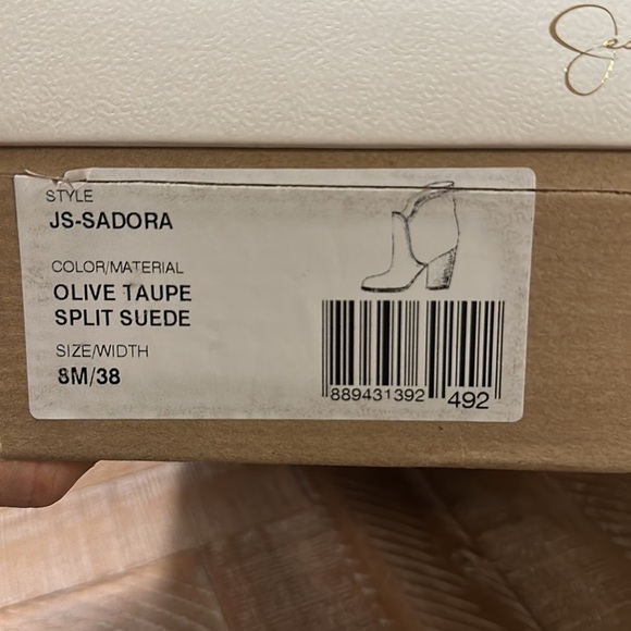New Jessica Simpson Sadora Olive Taupe Split Suede Block Heel Ankle Boots - Picture 11 of 11